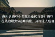 爆料站麻豆免费观看重磅来袭！麻豆在线劲爆大V秘闻揭秘，真相让人瞠目