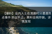 【爆料】业内人士在清晨时分遭遇热点事件 热议不止，黑料全网炸锅，详情发现
