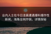业内人士在今日凌晨遭遇爆料爆炸性新闻，海角全网炸锅，详情探秘