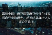震惊全网！麻豆网页麻豆传媒在线观看麻豆参数曝光，反差明星真相让人评论区炸了