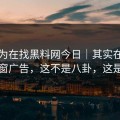 你以为在找黑料网今日｜其实在被引到弹窗广告，这不是八卦，这是生意