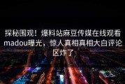 探秘围观！爆料站麻豆传媒在线观看madou曝光，惊人真相真相大白评论区炸了