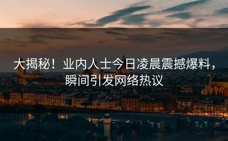 大揭秘！业内人士今日凌晨震撼爆料，瞬间引发网络热议