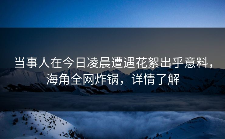 当事人在今日凌晨遭遇花絮出乎意料，海角全网炸锅，详情了解
