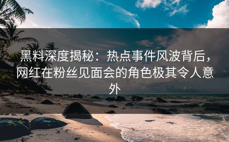 黑料深度揭秘：热点事件风波背后，网红在粉丝见面会的角色极其令人意外