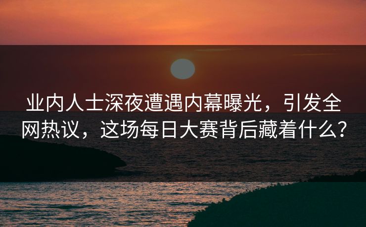 业内人士深夜遭遇内幕曝光，引发全网热议，这场每日大赛背后藏着什么？